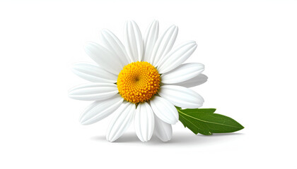 Fototapeta premium Beautiful White Daisy Flower with Green Leaf Isolated on White Background.