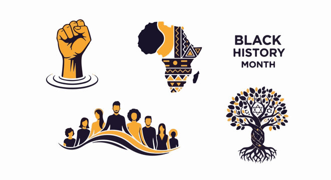 Diverse symbols representing heritage, unity, and Black History Month