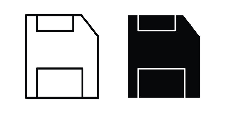 save button icon with line stroke and black silhouette style
