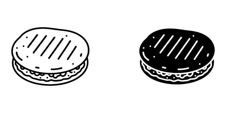 Grilled sandwich line and glyph icon panini or toasted sandwich vector illustration isolated on white. Fast food outline style pictogram.