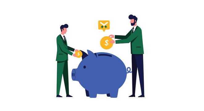 Business finance icons, saving money, piggy bank, investment, banking concept, vector