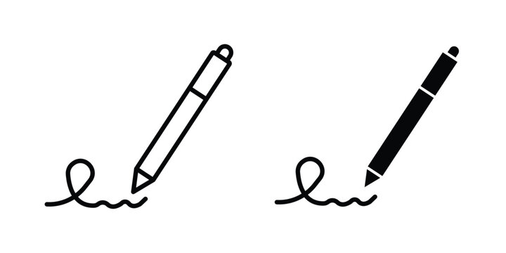 Signature icon with line stroke and black silhouette style