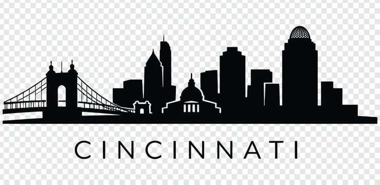 Cincinnati city skyline silhouette with bridge and buildings