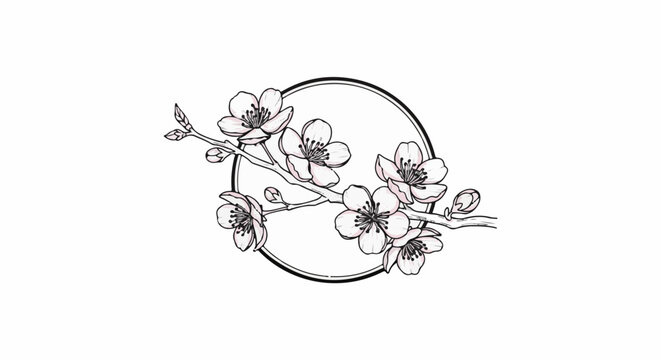 Delicate cherry blossoms adorn a simple, incomplete circle frame