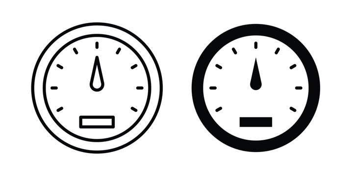 Speedometer icon with line stroke and black silhouette style