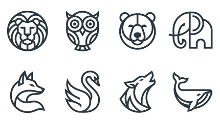 Black line animal icons set. © Bambang