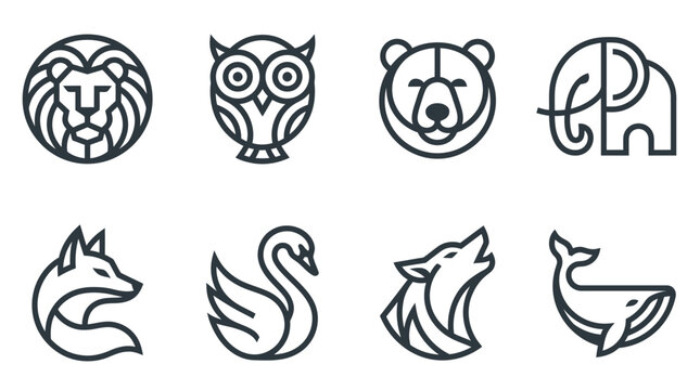 Black line animal icons set.