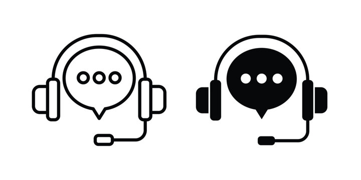 Support service headset icon with line stroke and black silhouette style