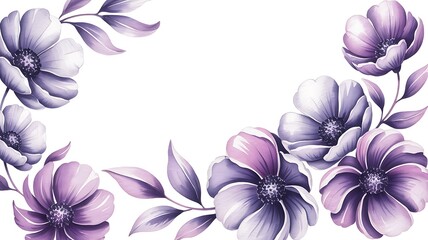 Obraz premium Floral Elegance: Delicate watercolor blossoms in varying shades of purple and violet adorn a clean canvas, creating a serene and artistic floral composition.