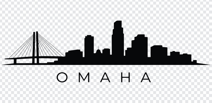 Black silhouette of omaha city skyline with a bridge and buildings