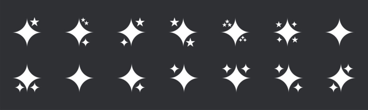 Stars set icons. different star shapes.sparkle star icons collection.vector set of different black sparkles icons on transparent background.