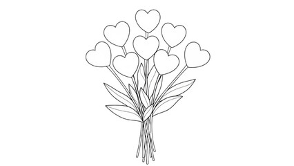 Obraz premium Bouquet of heart-shaped balloons in 2D AutoCAD illustration style