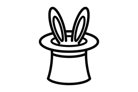Cute magic trick illustration with bunny ears popping out of a magicians top hat design