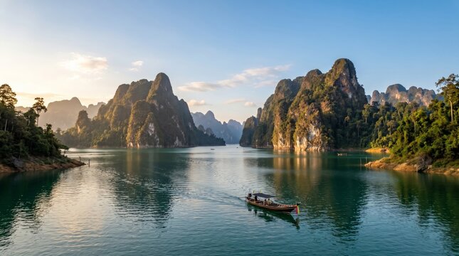 Limestone karst formations in Cheow Lan Lake
