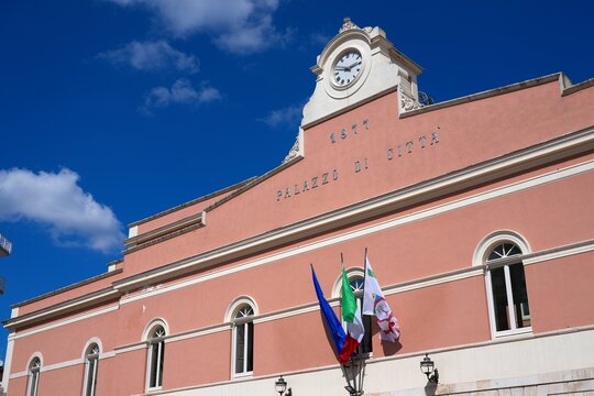 Town hall of Corato city in Italy. City in Apulia region of Southern Italy. Palazzo di citta means palace of the city, an alternative expression for town hall.