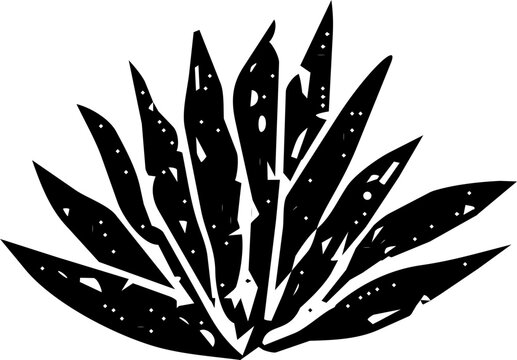 Wild west plant silhouette linocut stamp. Hand drawn desert.