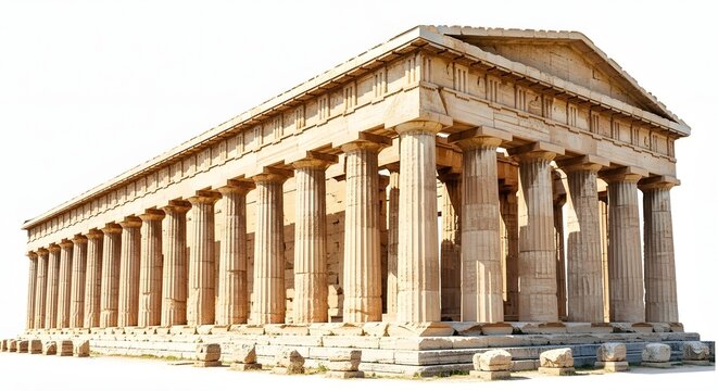 Ancient Greek temple architecture with stone columns isolated