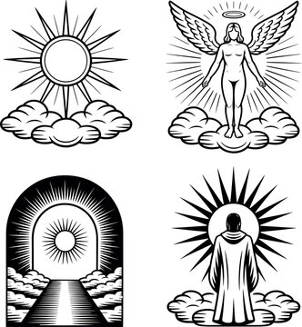 Celestial and spiritual symbols vector illustration with spiritual celestial illustration radiance transformation enlightenment divinity