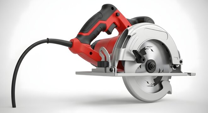 Professional red circular saw with metallic blade isolated