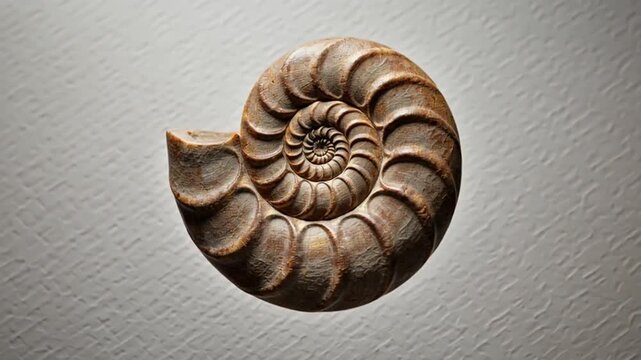Ancient Ammonite Fossil Spiral Shape - Macro Close-up on Black Background