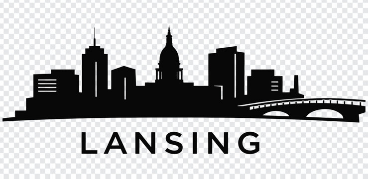 Lansing city skyline silhouette with bridge and buildings