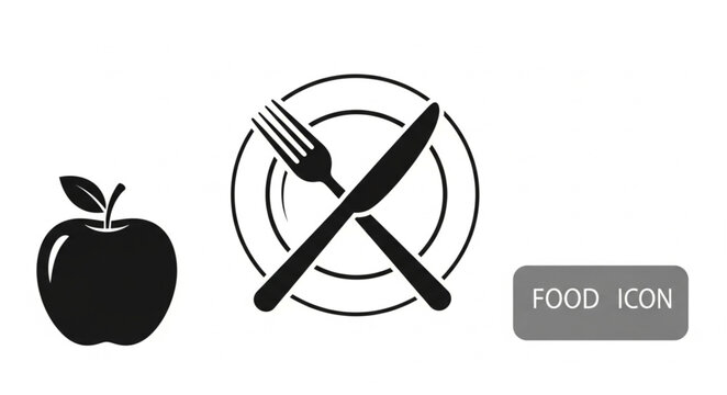 Black silhouette of apple and plate.