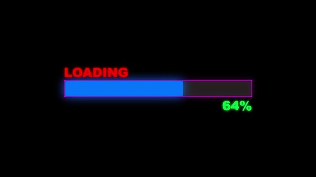 Loading bar 0-100 animated, Progress  loading bar on black background. 4k