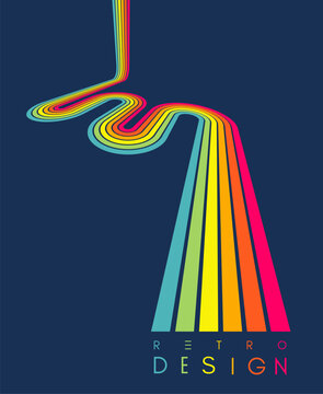 A retro 1970s-style background. Colorful lines. Abstract, dynamic curved ribbons. Cover design template. Vector illustration for brochure, planner, notebook or notepad.