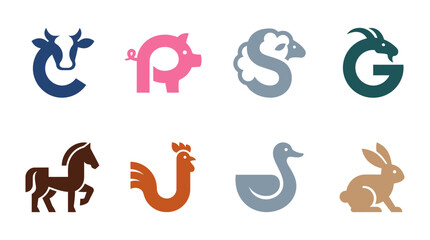 Fototapeta premium Colorful animal icons in various styles.