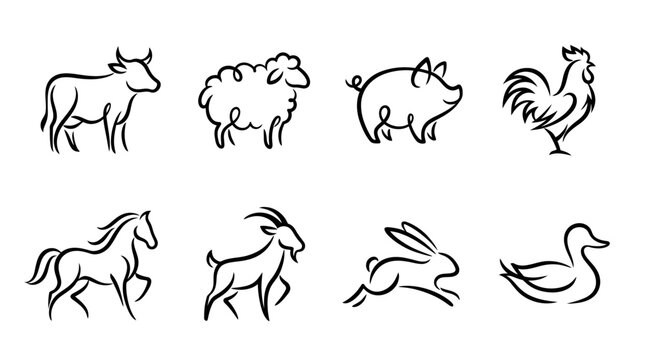 Farm animals in simple line art 2.