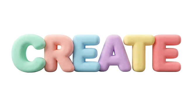 Colorful Clay 3D Render of "CREATE" Word isolated on White Background 흰 배경에 고립된 다채로운 클레이 3D 렌더링 "CREATE" 글자 일러스트