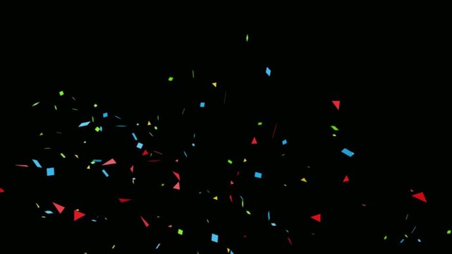 Colorful isolated confetti party popper explosion confetti blast realistic isolated background. falling golden confetti on black background with alpha channel. burst of confetti in 4k. birthday, baby 