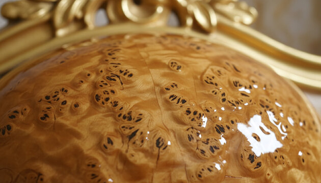 Polished Karelian birch burl wood veneer texture with glossy lacquer