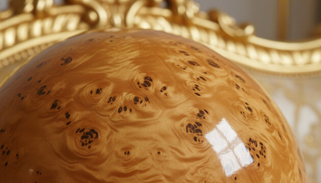 Polished Karelian birch burl wood veneer texture with glossy lacquer