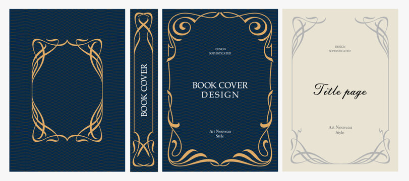 Classic vintage book cover, title page, spine design with Art Deco, Baroque, Art Nouveau and Victorian ornaments. Elegant decorative frame, retro style for publications, posters and artistic layouts.