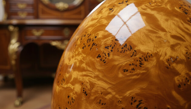 Polished Karelian birch burl wood veneer texture with glossy lacquer