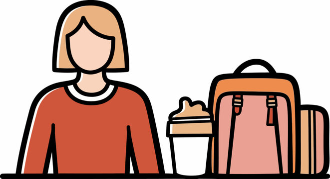 Illustration of a person with luggage and a baby bottle, perfect for travel or parenting themes