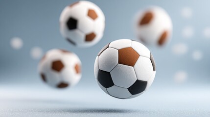 Fototapeta premium Four soccer balls in mid-air, showcasing dynamic movement and energy.