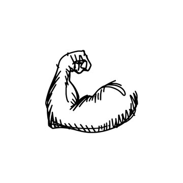Muscle flex arm icon logo design. Hand drawn bicep muscle symbol. Flexing arm icon. Gym and fitness sign. Vector illustration.