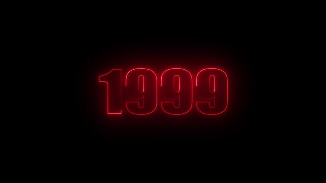1999 Glowing Neon Line Text Animation, Powerful Abstract Neon Number Design in Stunning Highlighting the Iconic and Important Year important date.
