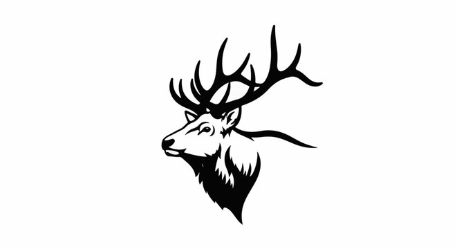 Majestic stag head with large antlers, a bold black silhouette