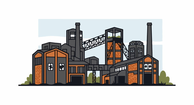 Industrial complex with multiple buildings and connecting structures
