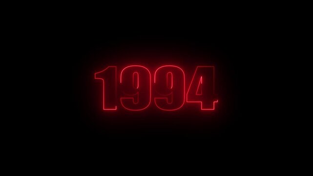 1994 Glowing Neon Line Text Animation, Powerful Abstract Neon Number Design in Stunning Highlighting the Iconic and Important Year important date.