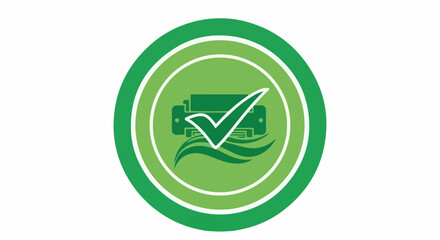 Obraz premium Green circular icon with printer and checkmark symbol over waves