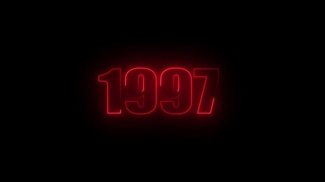 1997 Glowing Neon Line Text Animation, Powerful Abstract Neon Number Design in Stunning Highlighting the Iconic and Important Year important date.