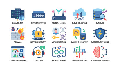 Fototapeta premium It infrastructure and security icons in grid on white