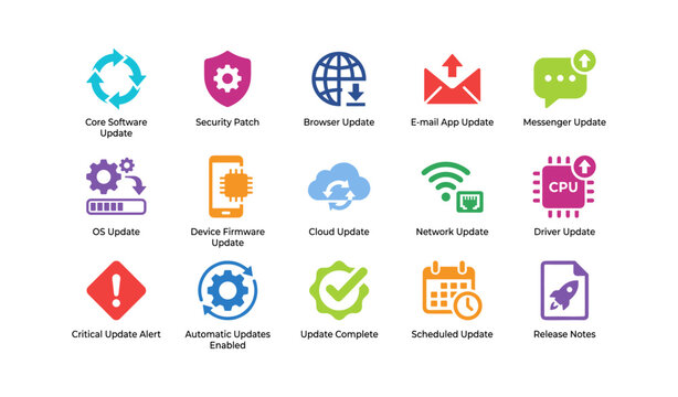 Software update icons arranged in grid representing update types