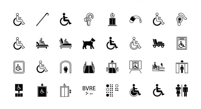 Collection of accessibility symbols and icons representing various needs.