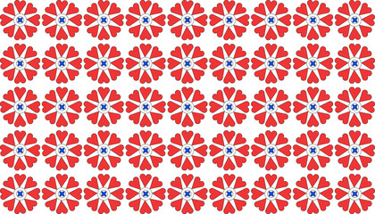 Fototapeta premium Vector seamless pattern with red hearts in a vintage geometric style for textile fabric and wallpaper decor illustration