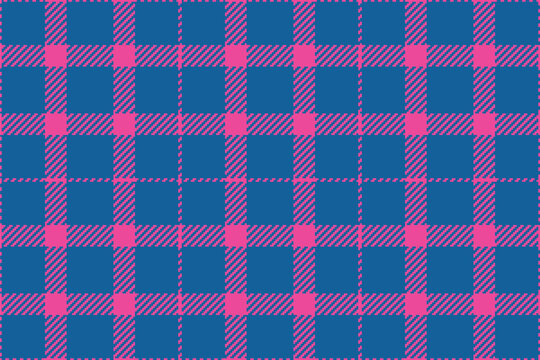 Difficult plaid seamless texture, sheet background pattern check. Premium fabric tartan vector textile in pink and cyan colors.